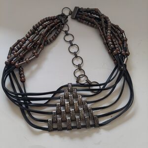Women's Multi Strand Leather Belt Metal Beads Adjustable